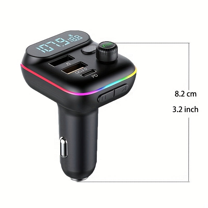 Adapter For Car, Wireless FM Radio Transmitter, Wireless 5.0, MP3 Music Player, QC3.0 + PD 20W USB Car Charger, 7 Colors LED