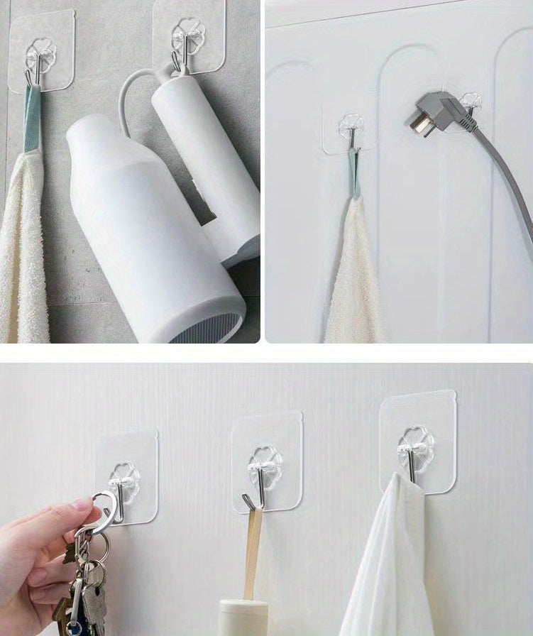 10pcs Strong Sticky Hook, Self Adhesive Wall Hook, Waterproof Hanging Hook, Bathroom Toilet Wall Traceless Storage Hook, Multifunctional Hanging Storage Wall Hook