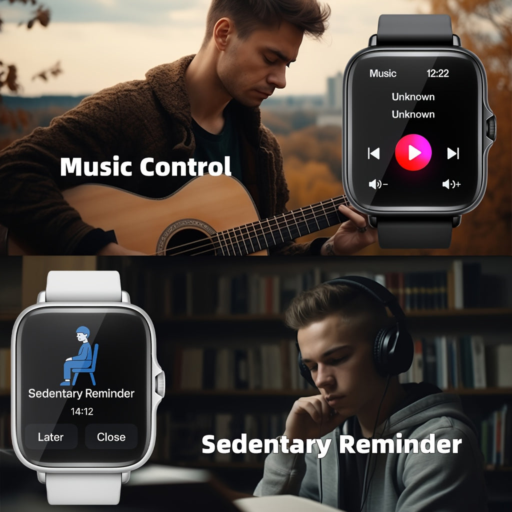1.83'' Full Touch Screen Smart Watch |, Message Alerts, Call Answering, Sports Pedometer, Health Monitoring, Compatible with Iphone/Android, Alloy Body, Silicone Strap, DESERTCAT - Ideal Gift for And Birthdays