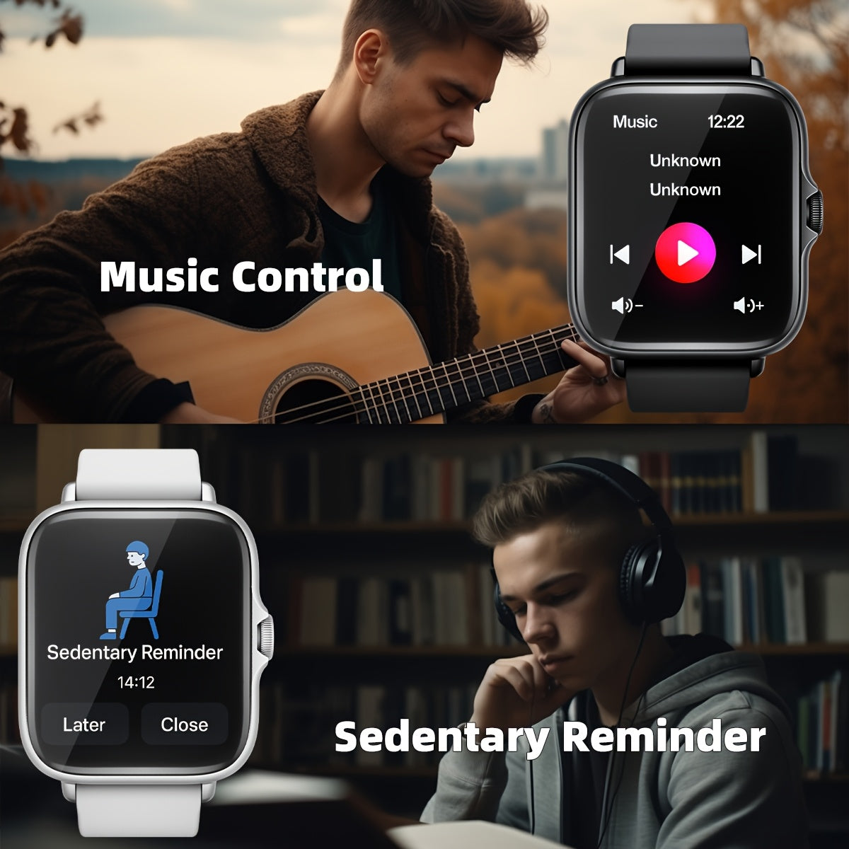 1.83'' Full Touch Screen Smart Watch |, Message Alerts, Call Answering, Sports Pedometer, Health Monitoring, Compatible with Iphone/Android, Alloy Body, Silicone Strap, DESERTCAT - Ideal Gift for And Birthdays