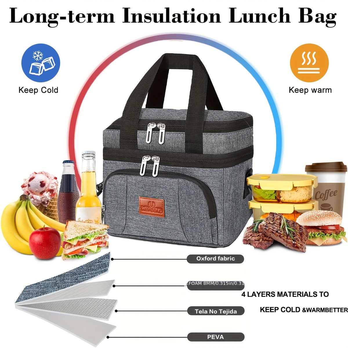 Leak-Proof Insulated Lunch Tote - Unisex Square Bag with Adjustable Strap for Work & School
