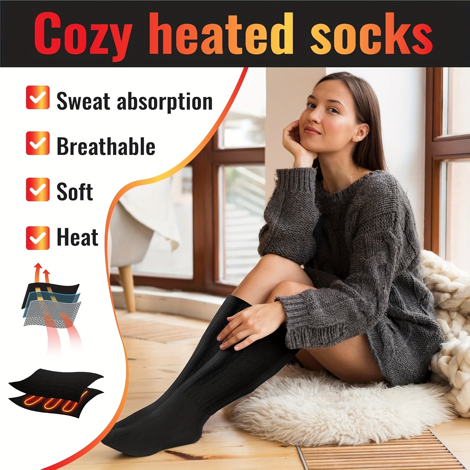 [Rechargeable Heated Socks] A Pair 2025 Upgraded Rechargeable Heated Socks for Men Women, Rechargeable Electric Socks with Control Heated Sock Washable Foot Warmer for Winter Outdoor Skiing Hiking Hunting Camping 33-41