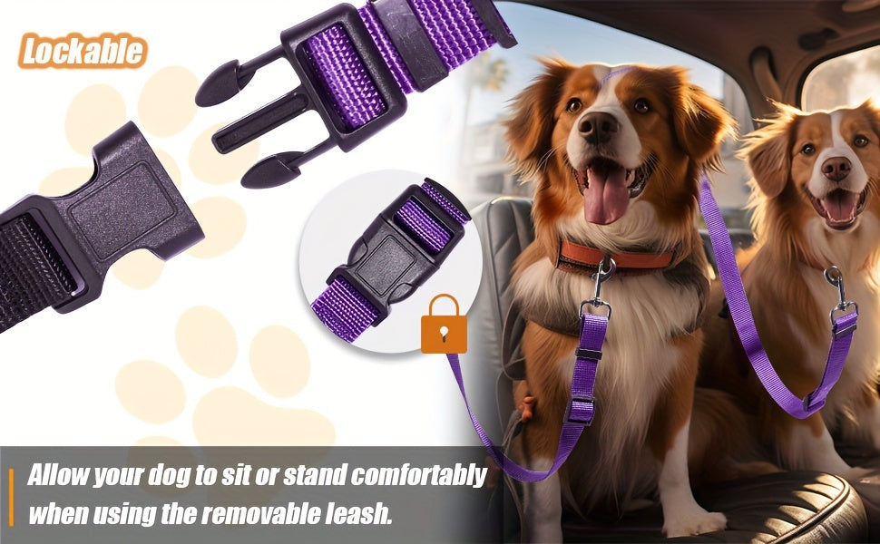 1pc Adjustable Dog Car Seat Belt, Pet Safety Vehicle Harness with Buckle, Striped Design, Machine Washable, Keeps Your Pet Safe While in Car