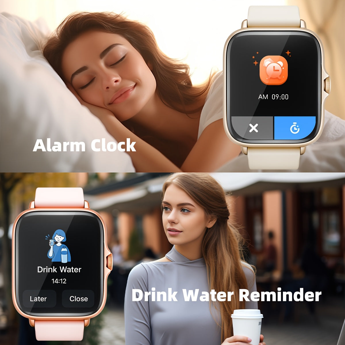 1.83'' Full Touch Screen Smart Watch |, Message Alerts, Call Answering, Sports Pedometer, Health Monitoring, Compatible with Iphone/Android, Alloy Body, Silicone Strap, DESERTCAT - Ideal Gift for And Birthdays