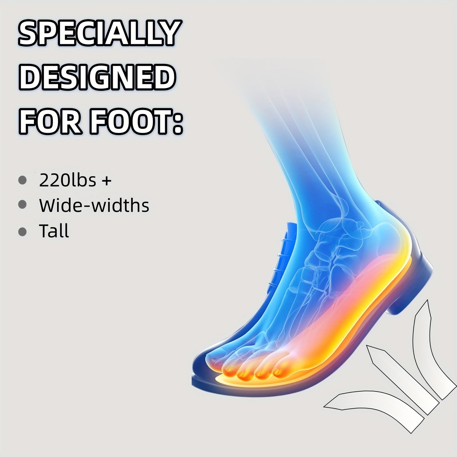 1 Pair Heavy Duty Support Insoles, Big & Tall, 220lbs+, Wide Feet, Shock Absorbing, Arch Support Gel Comfort Inserts, Distributes Pressure, Athletic Running Insole For Women And Men, Work Boots & Shoes