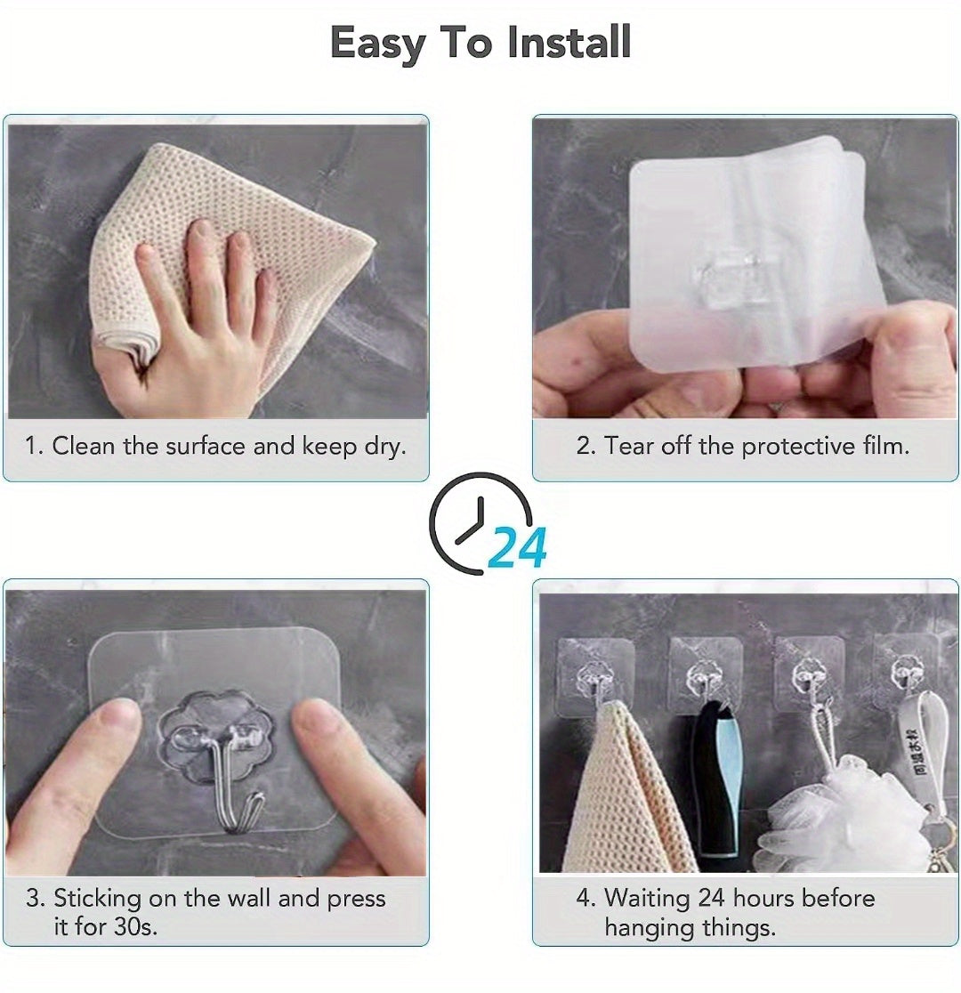 10pcs Strong Sticky Hook, Self Adhesive Wall Hook, Waterproof Hanging Hook, Bathroom Toilet Wall Traceless Storage Hook, Multifunctional Hanging Storage Wall Hook