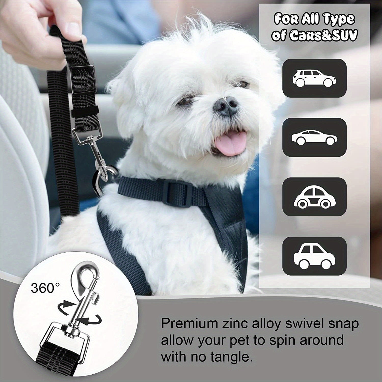 1pc Adjustable Dog Car Seat Belt, Pet Safety Vehicle Harness with Buckle, Striped Design, Machine Washable, Keeps Your Pet Safe While in Car