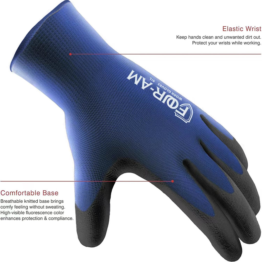 1/3 Pairs Ultra-Slim Grip Work Gloves - Superior Durable Nylon with Black Polyurethane Coating, Comfort Knit Wrist Cuff - Ideal for Daily Light Duty Tasks