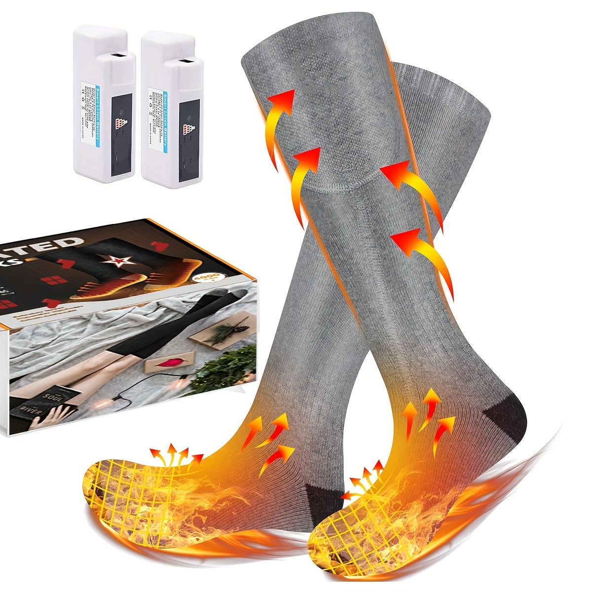 [Rechargeable Heated Socks] A Pair 2025 Upgraded Rechargeable Heated Socks for Men Women, Rechargeable Electric Socks with Control Heated Sock Washable Foot Warmer for Winter Outdoor Skiing Hiking Hunting Camping 33-41