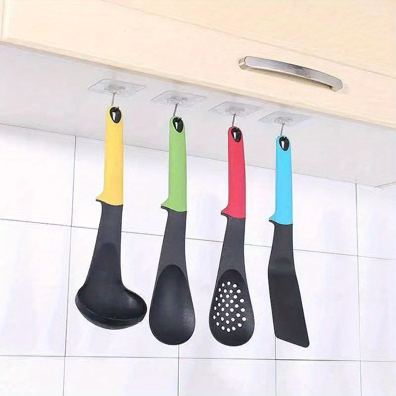 10pcs Strong Sticky Hook, Self Adhesive Wall Hook, Waterproof Hanging Hook, Bathroom Toilet Wall Traceless Storage Hook, Multifunctional Hanging Storage Wall Hook
