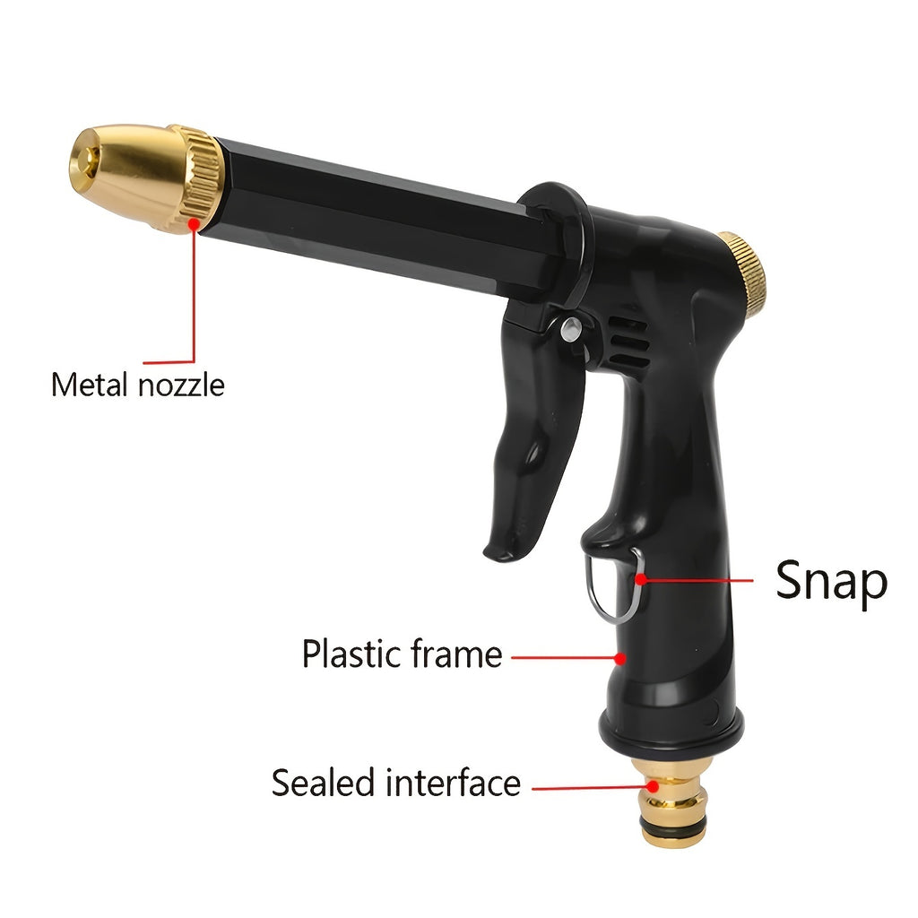 1pc Adjustable High-Pressure Water Hose Nozzle Spray - Ergonomic, Durable Plastic with Brass Fittings, Ideal for Car Washing & Pet Cleaning, Garden Hose Attachment, Pet Cleaning Accessory|Adjustable Spray|Goldtoned Accents, H