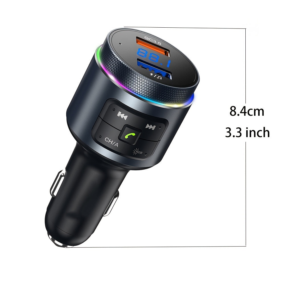 Upgraded V5.0 FM Wireless Transmitter Car, QC3.0 & LED Backlit Wireless FM Radio Adapter Music Player/Car Kit With Hands-Free Calls