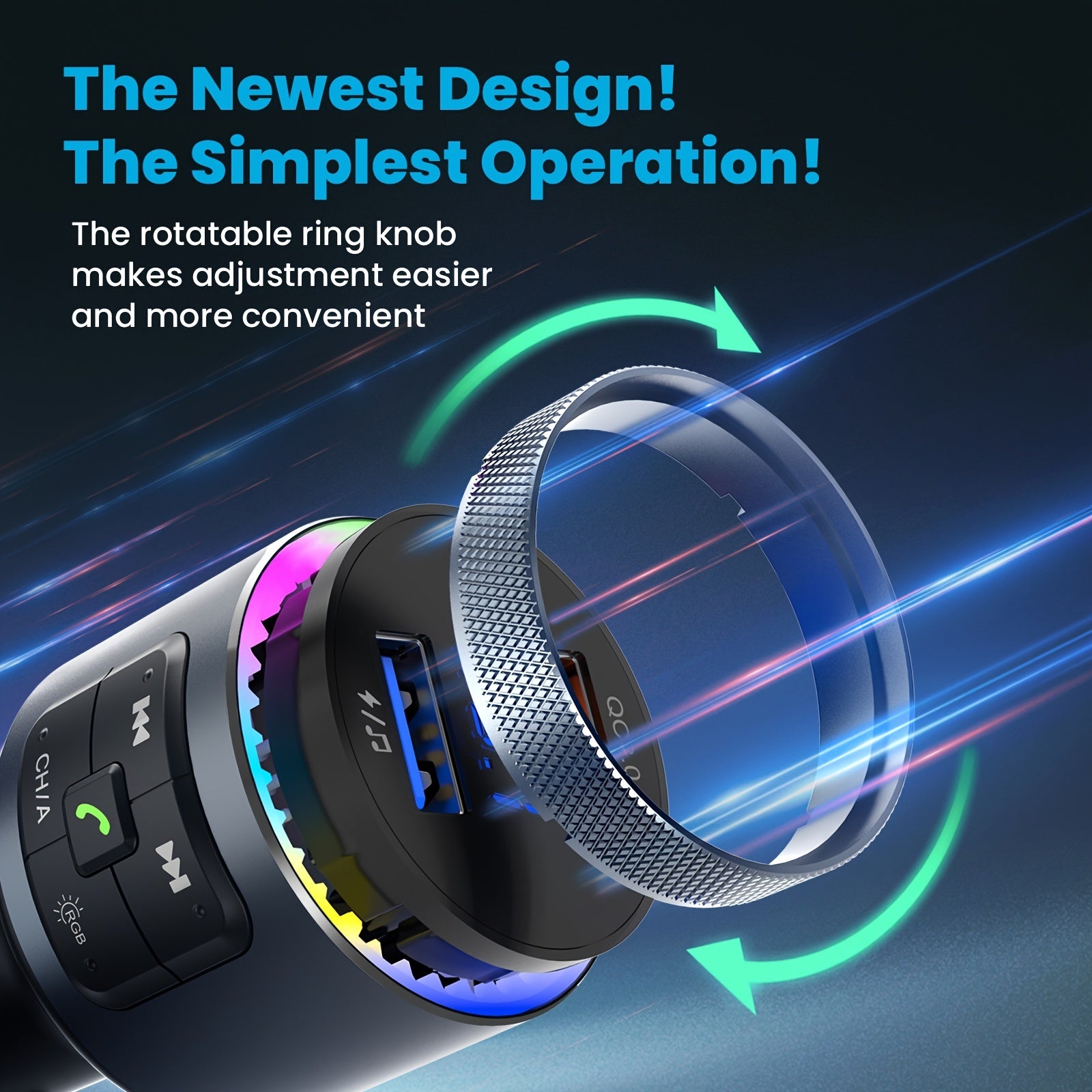 Upgraded V5.0 FM Wireless Transmitter Car, QC3.0 & LED Backlit Wireless FM Radio Adapter Music Player/Car Kit With Hands-Free Calls