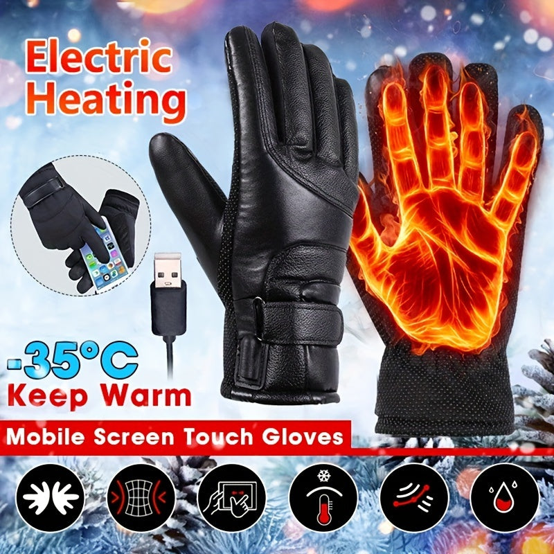 Electric Heated Gloves Powered By USB Power Bank (Not Included) Hand Warmer Heating Gloves Winter Motorcycle Thermal Touch Screen Bike Waterproof Gloves