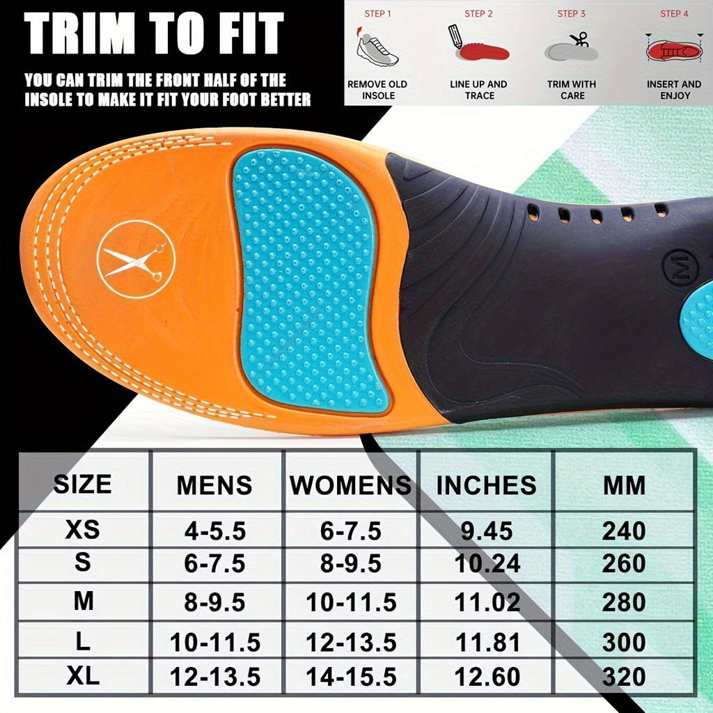 1 Pair Heavy Duty Support Insoles, Big & Tall, 220lbs+, Wide Feet, Shock Absorbing, Arch Support Gel Comfort Inserts, Distributes Pressure, Athletic Running Insole For Women And Men, Work Boots & Shoes