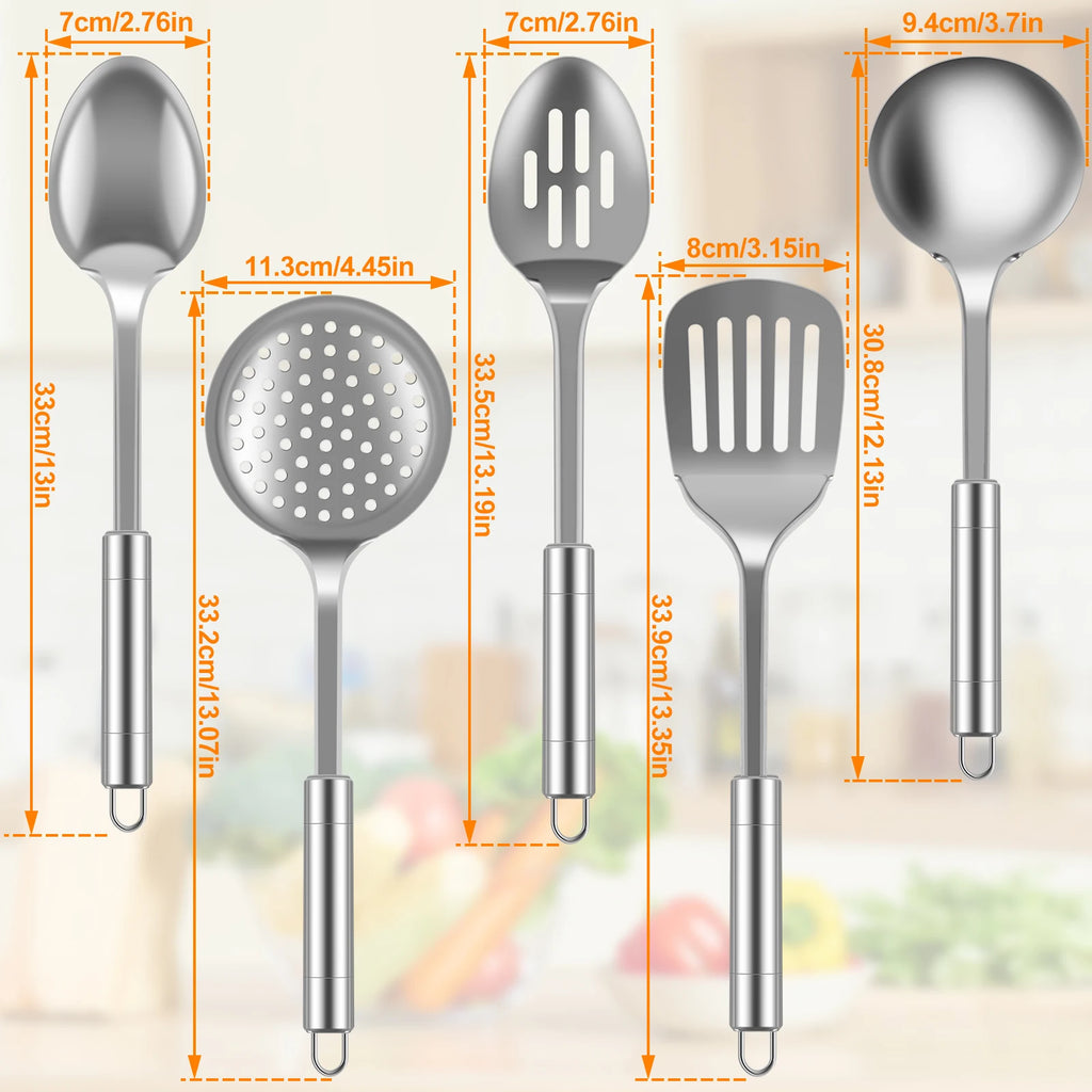5Pcs Kitchen Cooking Utensils Set Durable Stainless Steel Cooking Tools Washable Spoons Spatula Utensils Kitchen Gadgets Tools