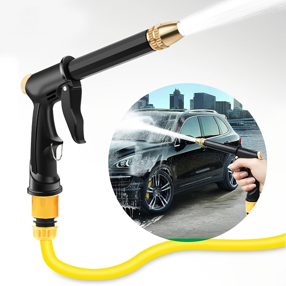 1pc Adjustable High-Pressure Water Hose Nozzle Spray - Ergonomic, Durable Plastic with Brass Fittings, Ideal for Car Washing & Pet Cleaning, Garden Hose Attachment, Pet Cleaning Accessory|Adjustable Spray|Goldtoned Accents, H