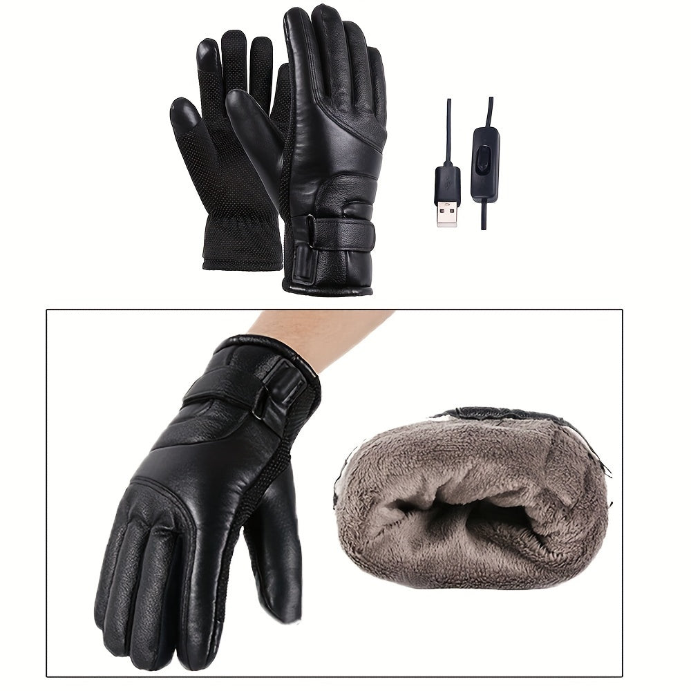 Electric Heated Gloves Powered By USB Power Bank (Not Included) Hand Warmer Heating Gloves Winter Motorcycle Thermal Touch Screen Bike Waterproof Gloves