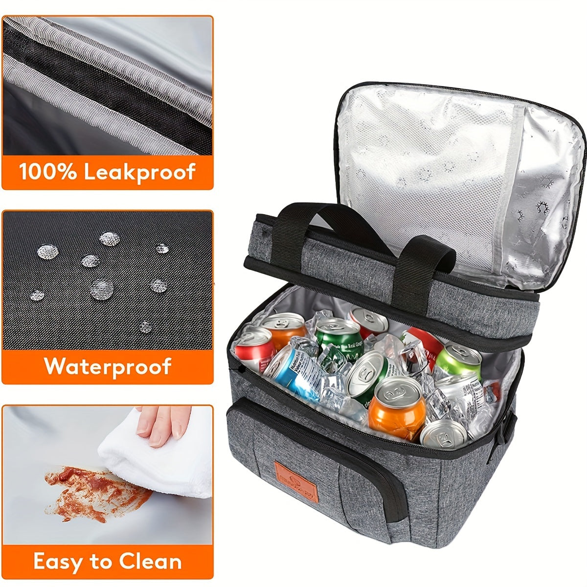Leak-Proof Insulated Lunch Tote - Unisex Square Bag with Adjustable Strap for Work & School