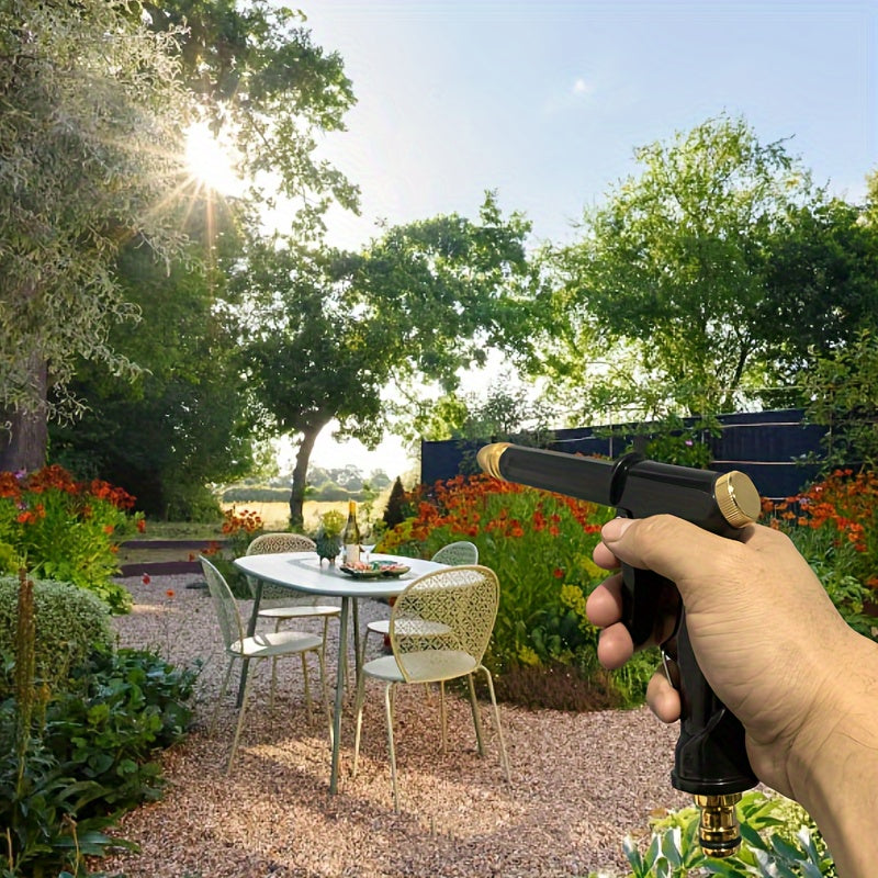 1pc Adjustable High-Pressure Water Hose Nozzle Spray - Ergonomic, Durable Plastic with Brass Fittings, Ideal for Car Washing & Pet Cleaning, Garden Hose Attachment, Pet Cleaning Accessory|Adjustable Spray|Goldtoned Accents, H