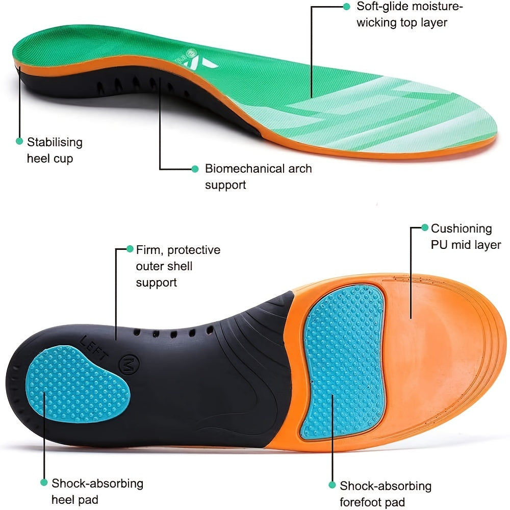 1 Pair Heavy Duty Support Insoles, Big & Tall, 220lbs+, Wide Feet, Shock Absorbing, Arch Support Gel Comfort Inserts, Distributes Pressure, Athletic Running Insole For Women And Men, Work Boots & Shoes