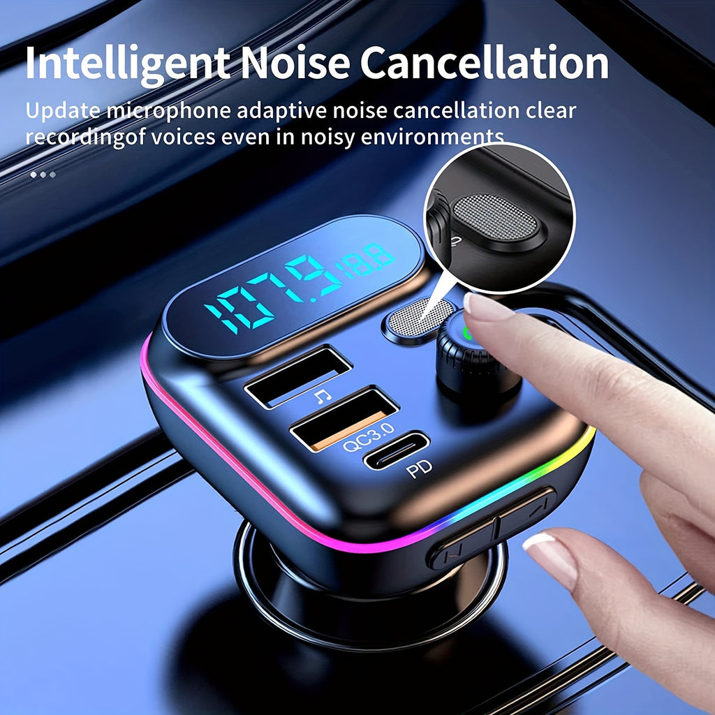Adapter For Car, Wireless FM Radio Transmitter, Wireless 5.0, MP3 Music Player, QC3.0 + PD 20W USB Car Charger, 7 Colors LED