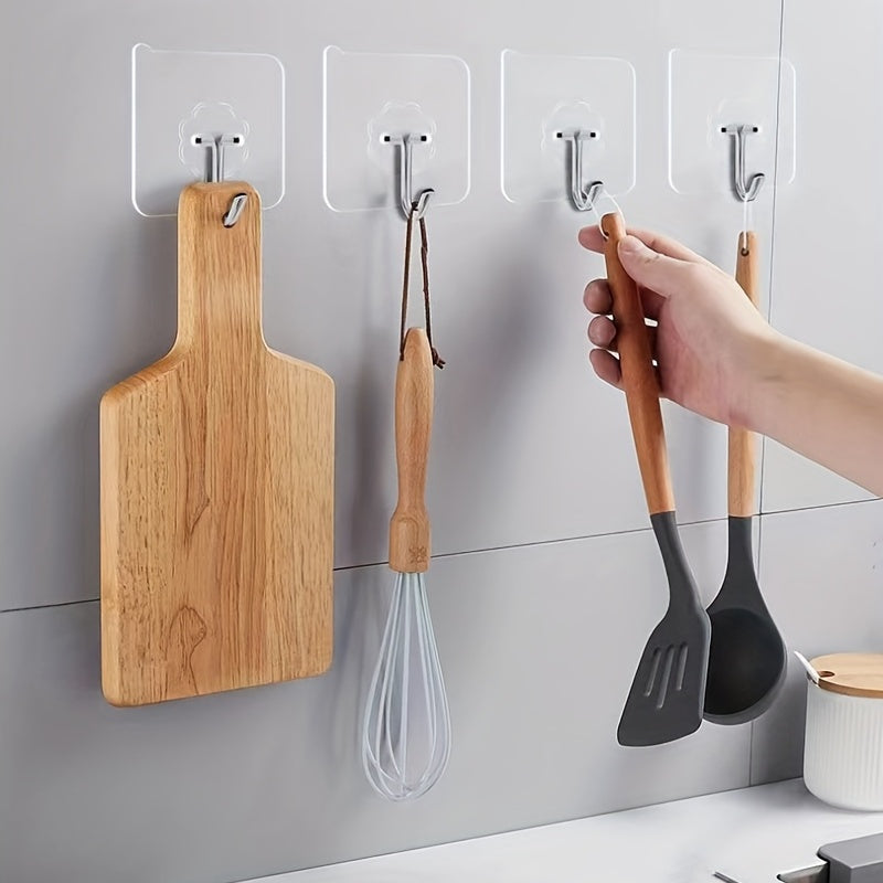 10pcs Strong Sticky Hook, Self Adhesive Wall Hook, Waterproof Hanging Hook, Bathroom Toilet Wall Traceless Storage Hook, Multifunctional Hanging Storage Wall Hook