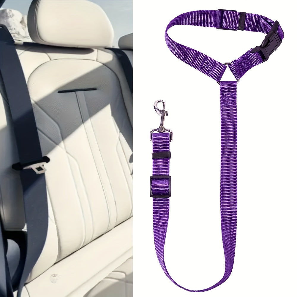1pc Adjustable Dog Car Seat Belt, Pet Safety Vehicle Harness with Buckle, Striped Design, Machine Washable, Keeps Your Pet Safe While in Car