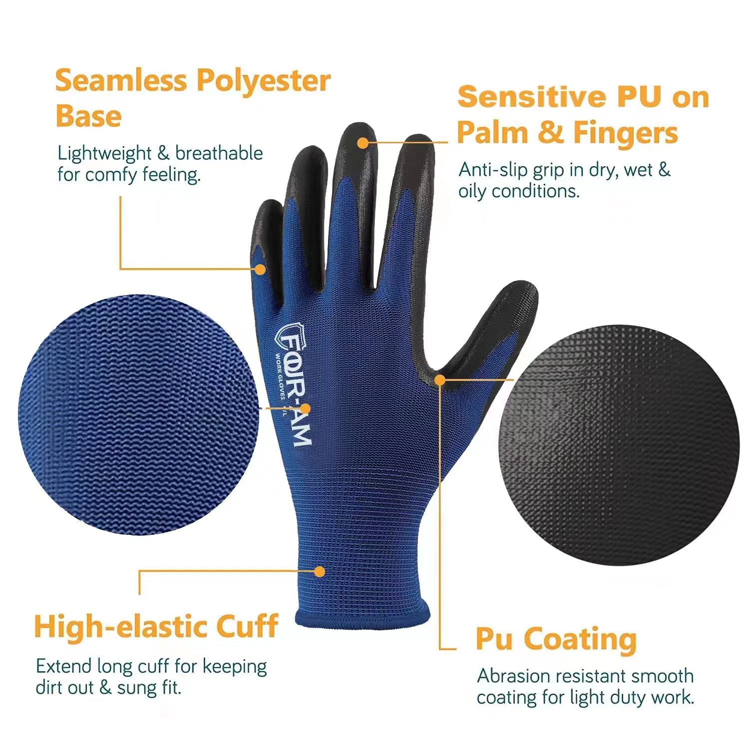 1/3 Pairs Ultra-Slim Grip Work Gloves - Superior Durable Nylon with Black Polyurethane Coating, Comfort Knit Wrist Cuff - Ideal for Daily Light Duty Tasks