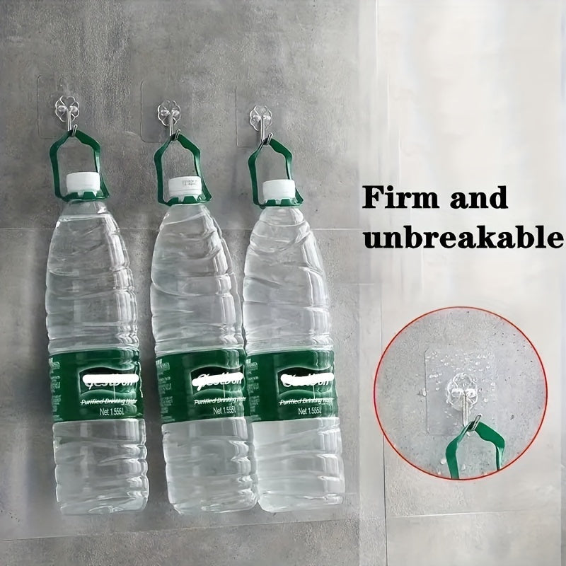 10pcs Strong Sticky Hook, Self Adhesive Wall Hook, Waterproof Hanging Hook, Bathroom Toilet Wall Traceless Storage Hook, Multifunctional Hanging Storage Wall Hook