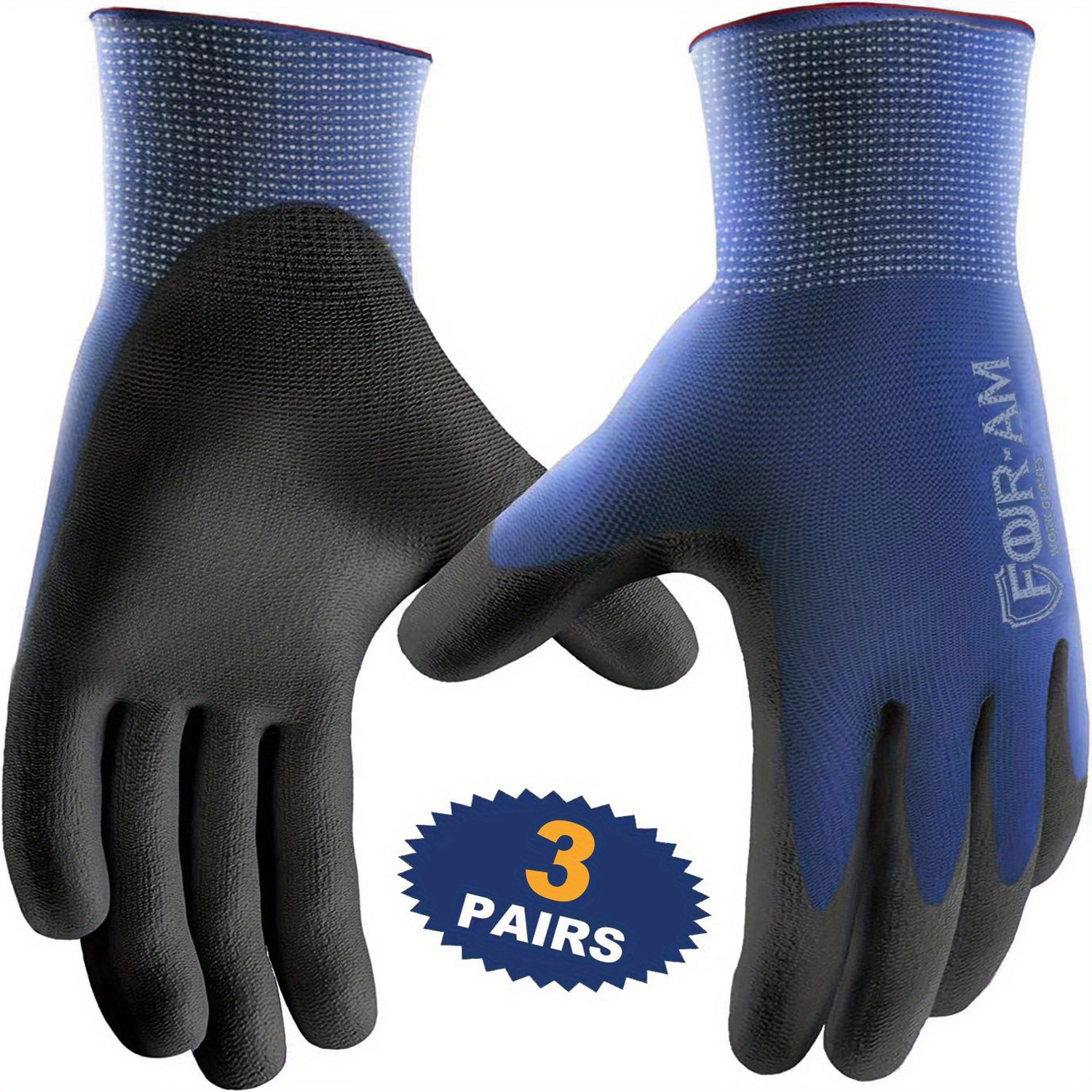1/3 Pairs Ultra-Slim Grip Work Gloves - Superior Durable Nylon with Black Polyurethane Coating, Comfort Knit Wrist Cuff - Ideal for Daily Light Duty Tasks