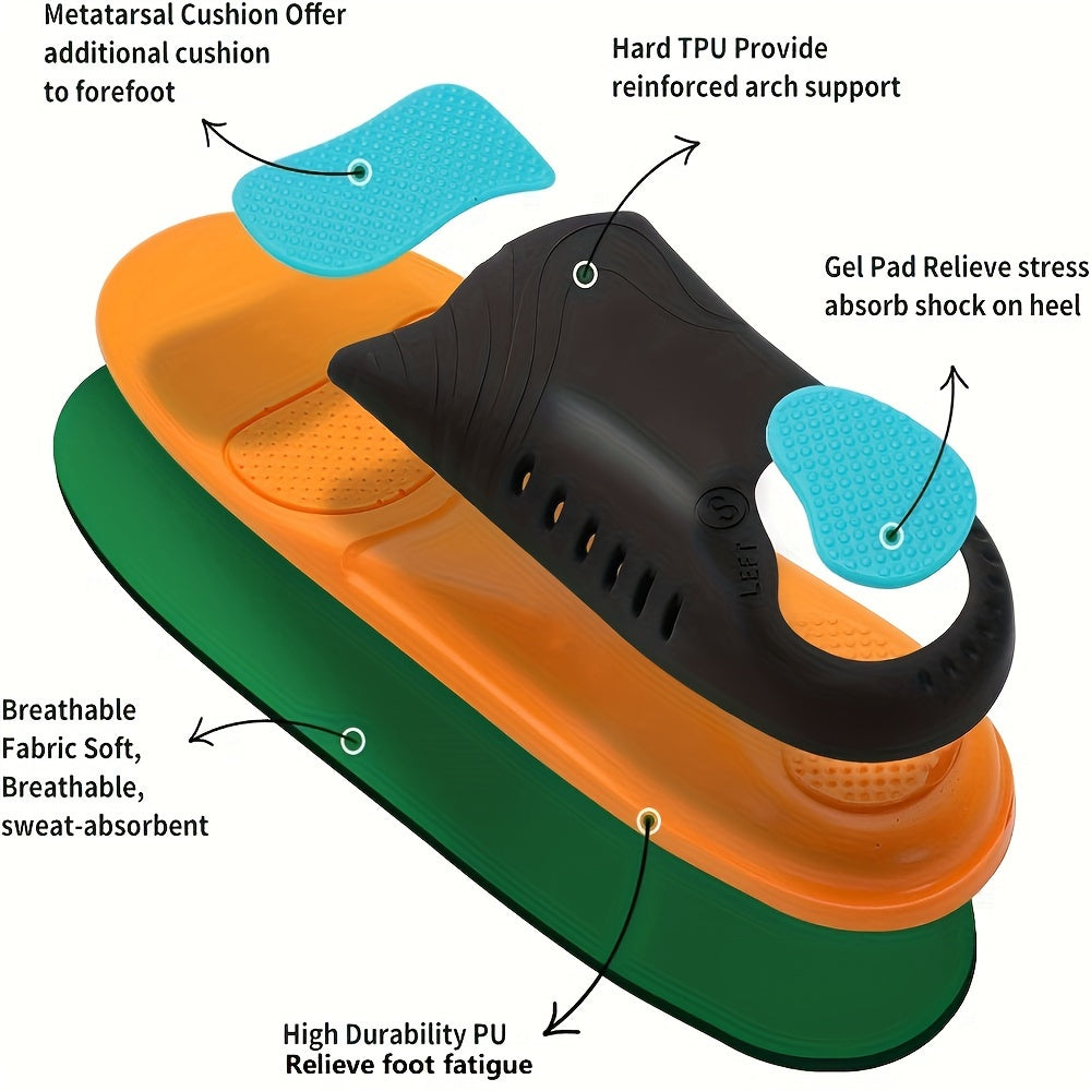 1 Pair Heavy Duty Support Insoles, Big & Tall, 220lbs+, Wide Feet, Shock Absorbing, Arch Support Gel Comfort Inserts, Distributes Pressure, Athletic Running Insole For Women And Men, Work Boots & Shoes