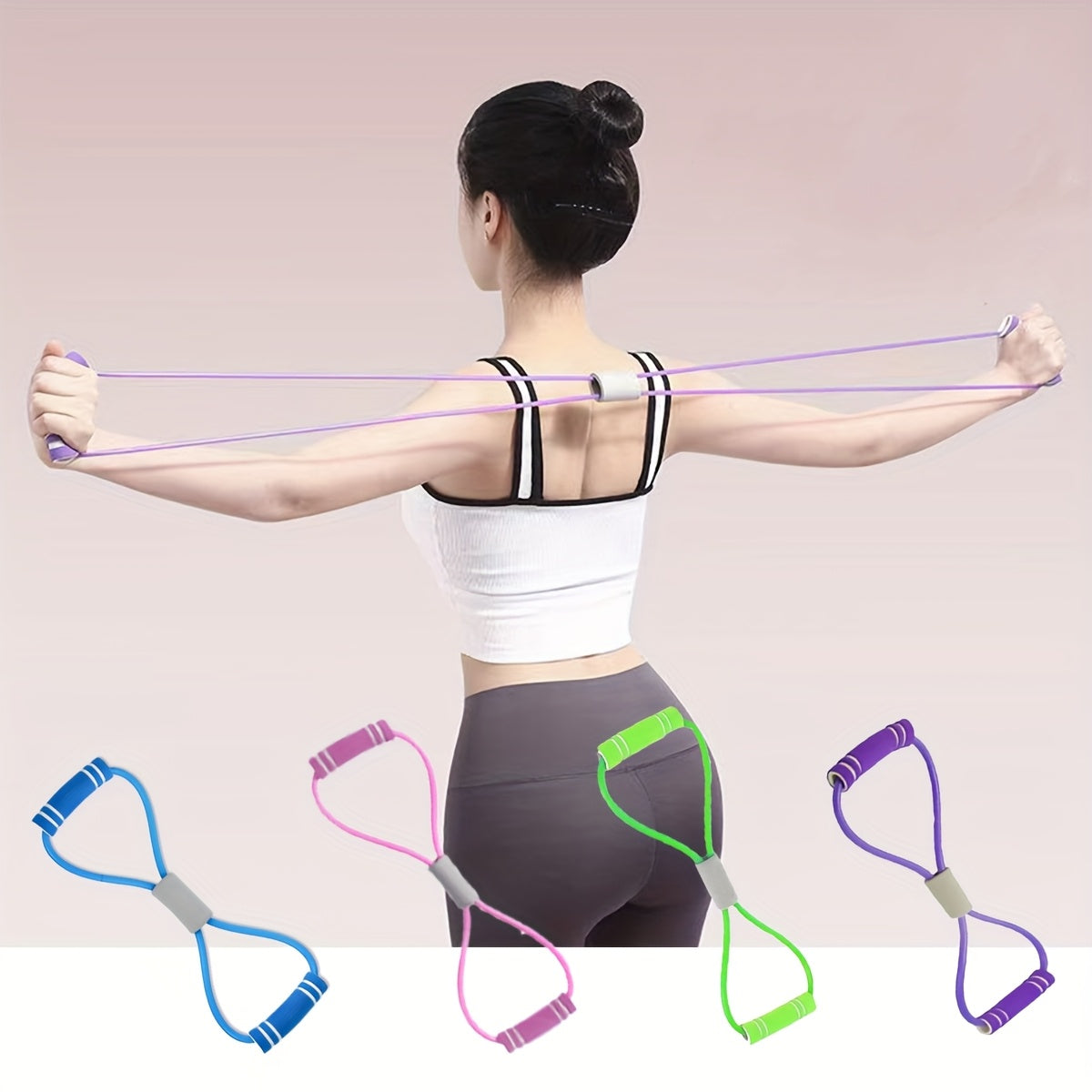 1 Figure-8 Resistance Band Puller | Valentine'S Day Gift, Back-Sculpting Yoga Training Equipment, Elastic Tube Chest Expander for Women'S Back Fitness, Medium Tension, TPE Material, Mixed Color