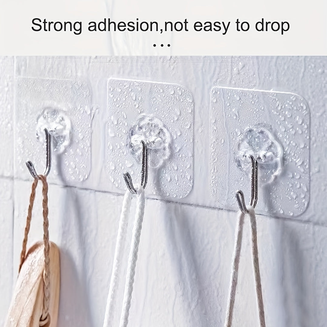 10pcs Strong Sticky Hook, Self Adhesive Wall Hook, Waterproof Hanging Hook, Bathroom Toilet Wall Traceless Storage Hook, Multifunctional Hanging Storage Wall Hook